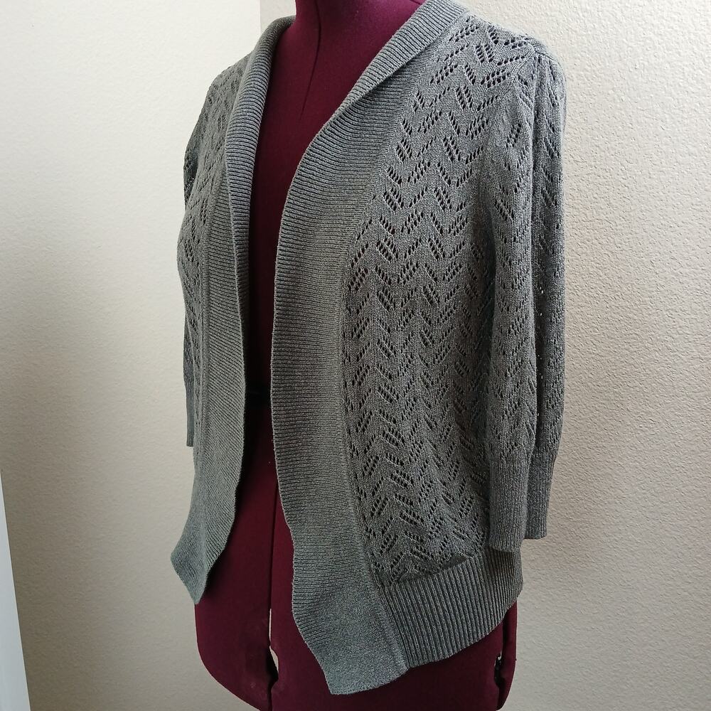St. John's Bay Open Pointelle Shrug Sweater PM petite grey cardigan 3/4 sleeve
